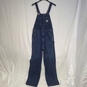 Carhartt Blue Denim Overalls Size 34x36 100% Cotton Workwear w/ Utility Pockets
